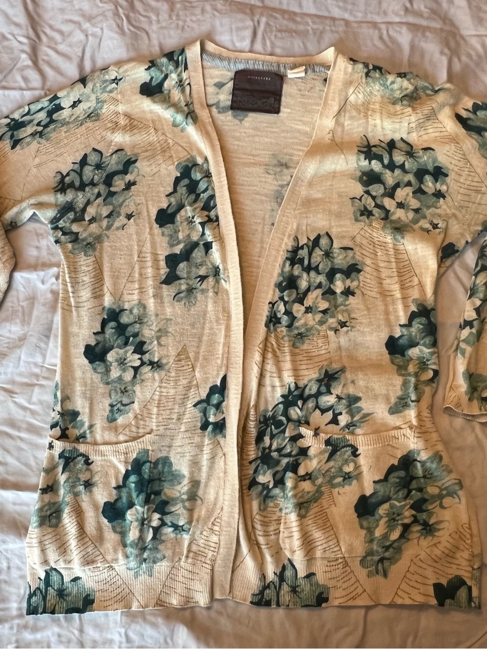 Guinevere Light Cream Floral Open-Front Women's Cardigan